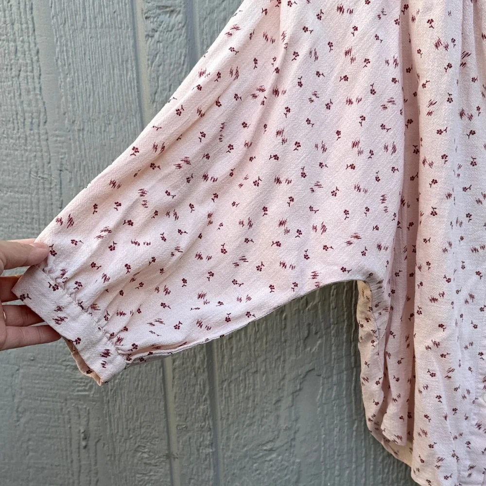 Madewell Pink Puff Sleeves Peasant Floral Top Size: S